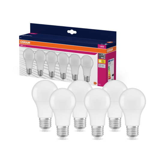 6er Pack OSRAM LED Lampe VALUE CLASSIC A 8.5W 827 Frosted E27 Warmweiss 4058075845640