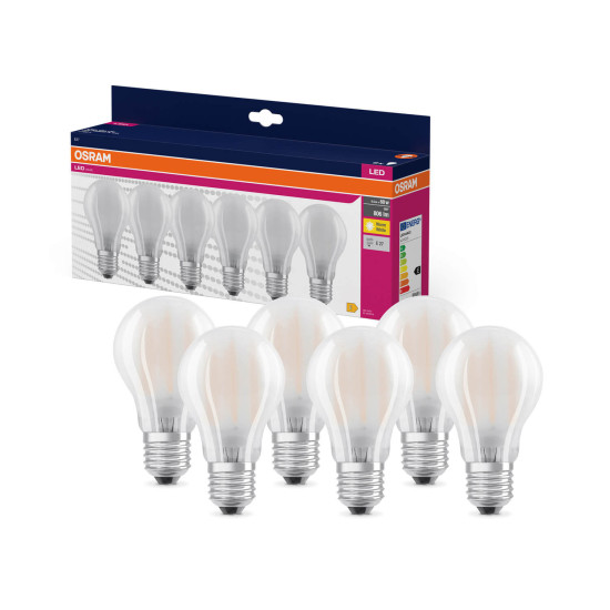 6er Pack OSRAM LED Lampe Retrofit CLASSIC A 6.5W 827 Frosted E27 Warmweiss 4058075845688