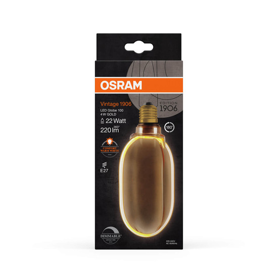 OSRAM LED Lampe VINTAGE 1906 CLASSIC GLOBE O - SHAPE Filament 4W 818 Gold E27 Dimmbar Warmweiss 4058075846005