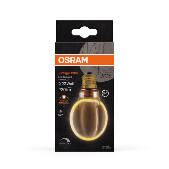 OSRAM LED Lampe VINTAGE 1906 CLASSIC GLOBE O - SHAPE Filament 4W 818 Gold E27 Dimmbar Warmweiss 4058075846067