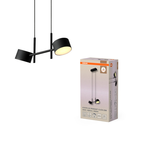 OSRAM LED Pendelleuchte Decor Kyoto 2XPendant 20W930 CLICK DIM Black Dimmbar Warm weiß 4058075846609