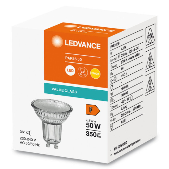 LEDVANCE LED PAR16 4.3W 827 GU10 Spot, Strahler 350lm 2700K warmweiss wie 50W 4099854045646