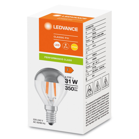 LEDVANCE LED CLASSIC Kopfspiegellampe 4W 827 silberlver E14 350lm 2700K warmweiss wie 31W 4099854070037