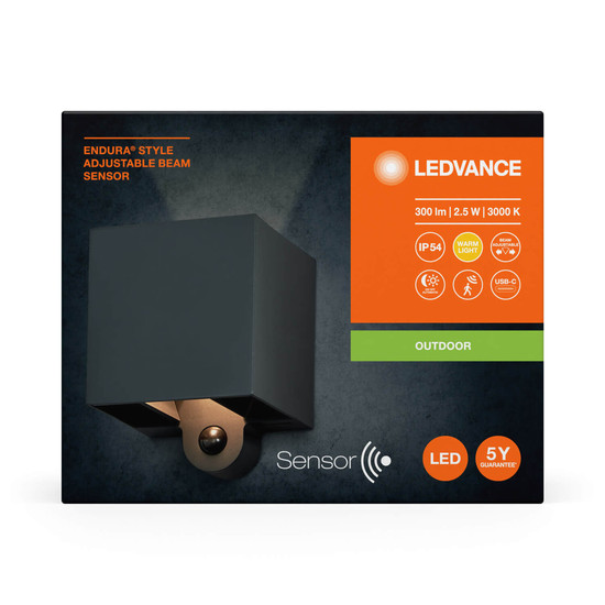 LEDVANCE LED Außenleuchte Endura Style Sensor USB Adjustable Beam Dark Gray Warmweiss 4099854185403