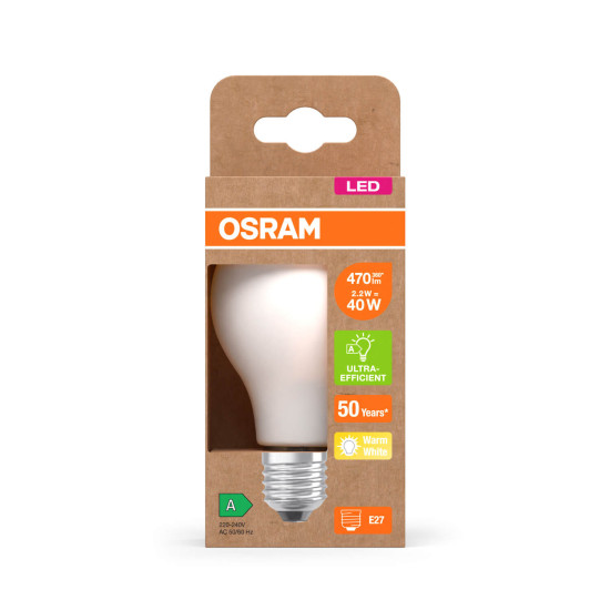 OSRAM LED Lampe LAMPS ENERGY CLASS A höchste Energieeffizienzklasse A Filament CLASSIC A 2.2W 827 Frosted E27 Warmweiss 4099854236228