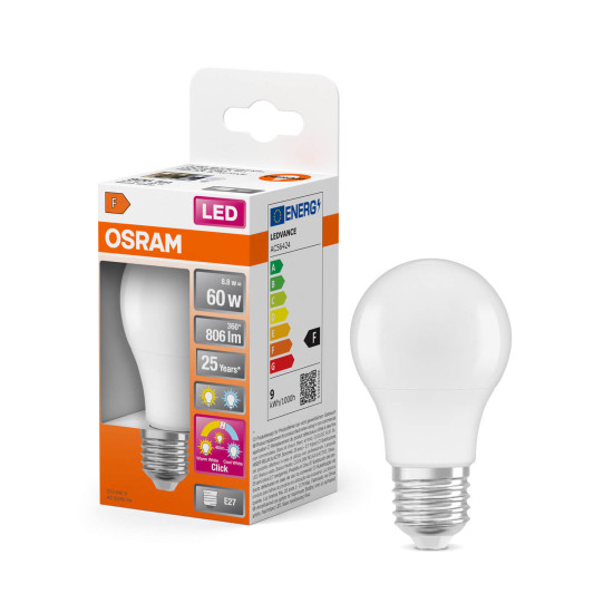 OSRAM LED Lampe Relax, Active and Sleep CLASSIC A 8.8W 827/840 Frosted E27 3x click Tunable White, Kalt-zu-Warm-Farbwechsel 4099854240683