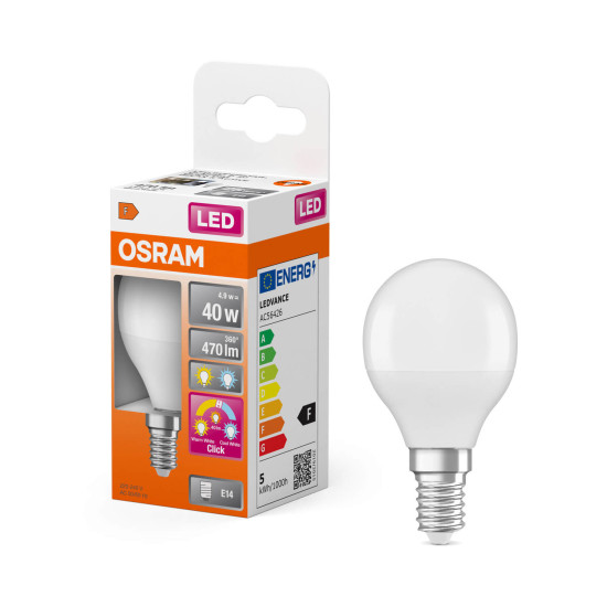 OSRAM LED Lampe Relax, Active and Sleep CLASSIC P 4.9W 827/840 Frosted E14 3x click Tunable White, Kalt-zu-Warm-Farbwechsel 4099854240720