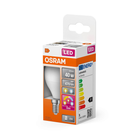 OSRAM LED Lampe Relax, Active and Sleep CLASSIC P 4.9W 827/840 Frosted E14 3x click Tunable White, Kalt-zu-Warm-Farbwechsel 4099854240720