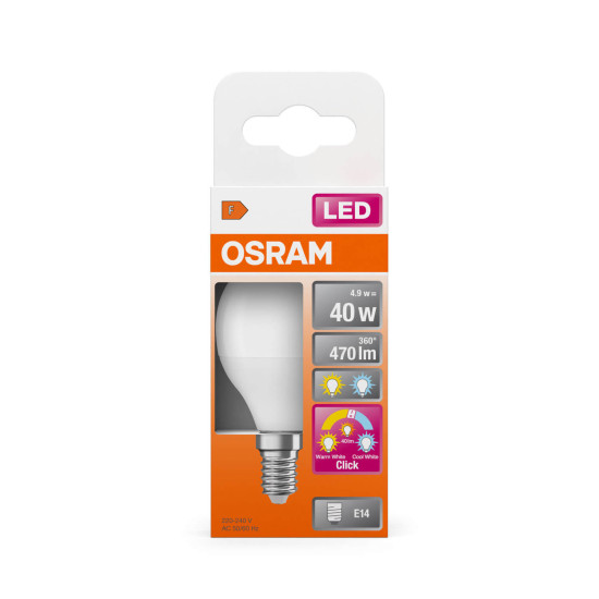OSRAM LED Lampe Relax, Active and Sleep CLASSIC P 4.9W 827/840 Frosted E14 3x click Tunable White, Kalt-zu-Warm-Farbwechsel 4099854240720