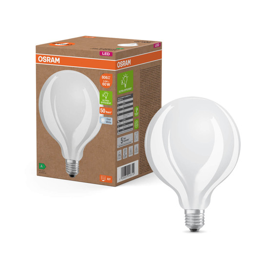 OSRAM LED Lampe LAMPS ENERGY CLASS A höchste Energieeffizienzklasse A Filament CLASSIC Globe 3.8W 840 Frosted E27 Neutralweiss 4099854246319