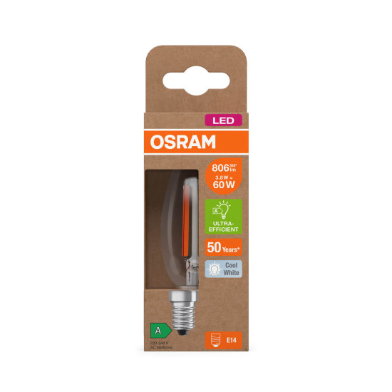 OSRAM LED Lampe CLASSIC B höchste Energieeffizienzklasse A 3.8W 840 Clear E14 Neutralweiss 4099854255144