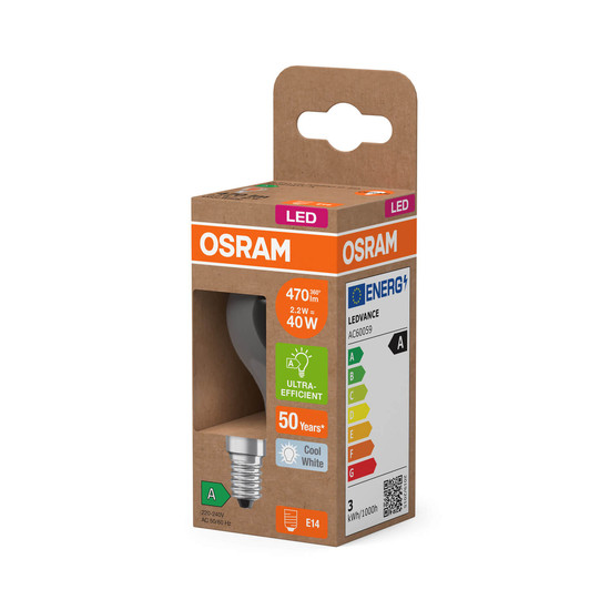 OSRAM LED Lampe CLASSIC P höchste Energieeffizienzklasse A 2.2W 840 Clear E14 Neutralweiss 4099854255205