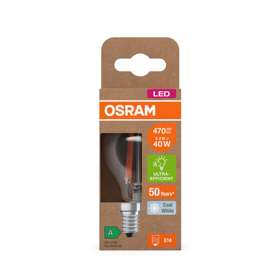 OSRAM LED Lampe CLASSIC P höchste Energieeffizienzklasse A 2.2W 840 Clear E14 Neutralweiss 4099854255205
