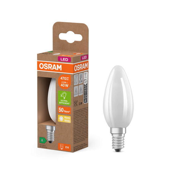 OSRAM LED Lampe CLASSIC B höchste Energieeffizienzklasse A 2.2W 827 Frosted E14 Warmweiss 4099854255618