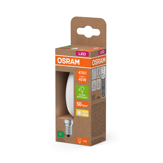 OSRAM LED Lampe CLASSIC B höchste Energieeffizienzklasse A 2.2W 827 Frosted E14 Warmweiss 4099854255618