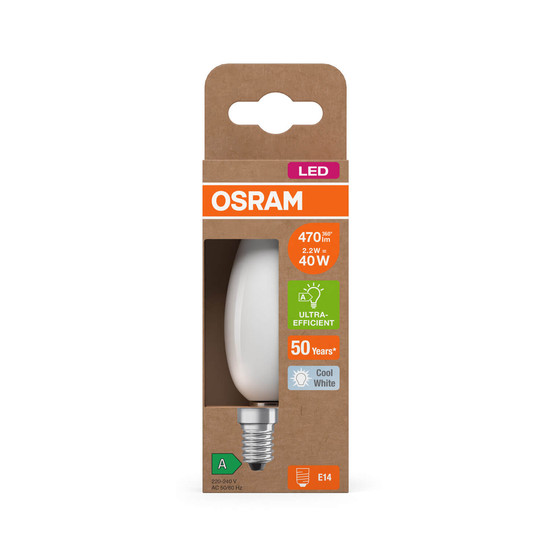OSRAM LED Lampe CLASSIC B höchste Energieeffizienzklasse A 2.2W 840 Frosted E14 Neutralweiss 4099854255632