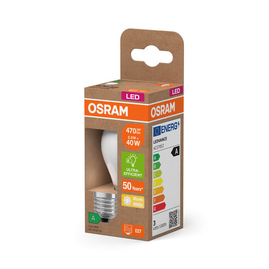 OSRAM LED Lampe CLASSIC P höchste Energieeffizienzklasse A 2.2W 827 Frosted E27 Warmweiss 4099854255779