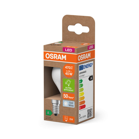 OSRAM LED Lampe CLASSIC P höchste Energieeffizienzklasse A 2.2W 840 Frosted E14 Neutralweiss 4099854255793