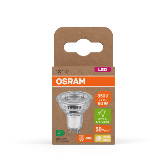 OSRAM LED Spot, Strahler LAMPS höchste Energieeffizienzklasse A REFLECTOR 4.7W 827 GU10 Warmweiss 4099854267840