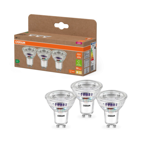 3er Pack OSRAM LED Spot, Strahler LAMPS höchste Energieeffizienzklasse A REFLECTOR 2.5W 827 GU10 Warmweiss 4099854277900