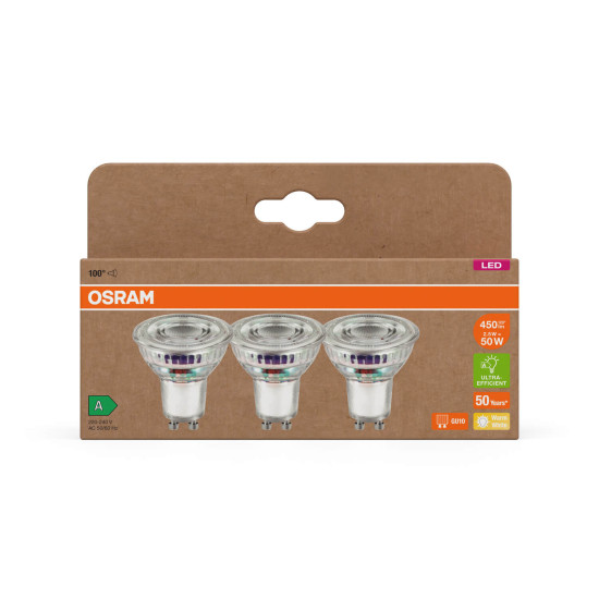 3er Pack OSRAM LED Spot, Strahler LAMPS höchste Energieeffizienzklasse A REFLECTOR 2.5W 827 GU10 Warmweiss 4099854277900