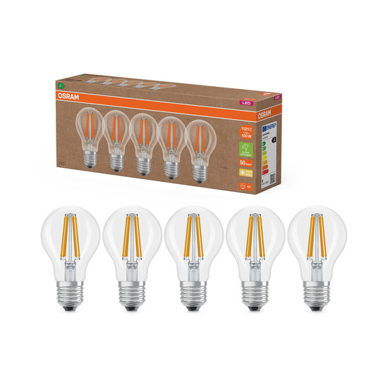 OSRAM LED Leuchtmittel LED LAMPS ENERGY CLASS A ENERGY EFFICIENCY Filament CLASSIC A 7.2W 827 Clear E27 Warm weiß 4099854297496
