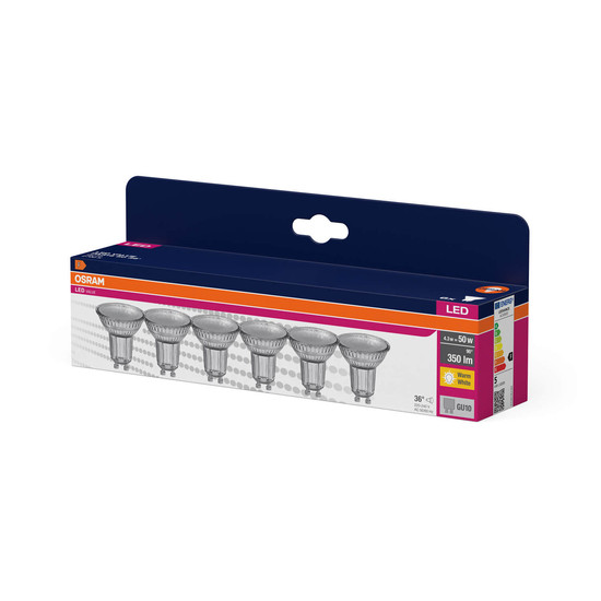 6er Pack OSRAM LED Spot, Strahler VALUE PAR16 4.3W 827 GU10 Warmweiss 4099854334443