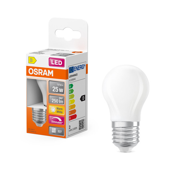 OSRAM LED Leuchtmittel LED Retrofit CLASSIC P DIM 1.8W 827 Frosted E27 Dimmbar Warm weiß 4099854443855
