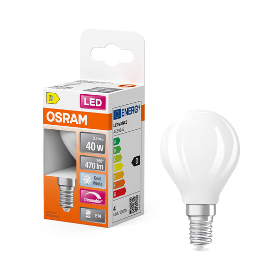 OSRAM LED Leuchtmittel LED Retrofit CLASSIC P DIM 3.4W 840 Frosted E14 Dimmbar Neutralweiss 4099854444647