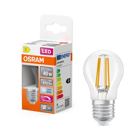 OSRAM LED Leuchtmittel LED Retrofit CLASSIC P DIM 3.4W 840 Clear E27 Dimmbar Neutralweiss 4099854444661
