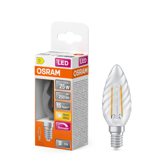 OSRAM LED Leuchtmittel LED Retrofit CLASSIC BW DIM 1.8W 827 Clear E14 Dimmbar Warm weiß 4099854445750