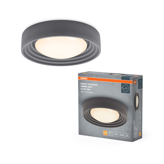 OSRAM LED Deckenleuchte Orbis Concrete 400MM 18W 830 Click Dim Gray Dimmbar Warm weiß 4099854446733