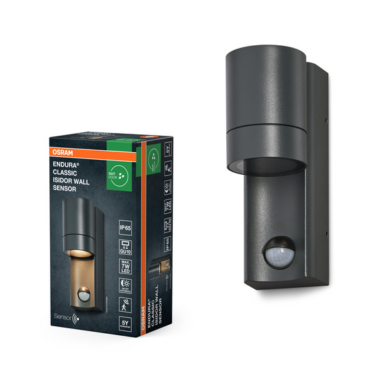 OSRAM Aussenleuchte Endura Classic IP65 GU10 Isidor Wall Sensor Dark Gray 4099854447860