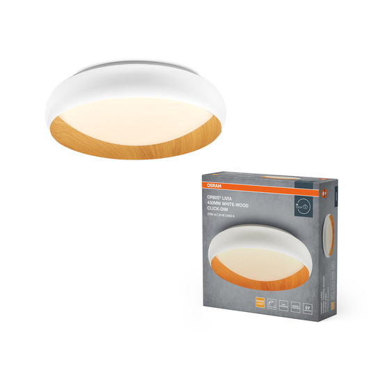 OSRAM LED Deckenleuchte Orbis Livia 430MM 24W 830 Click DIM White and Wood Decor Dimmbar Warm weiß 4099854448263