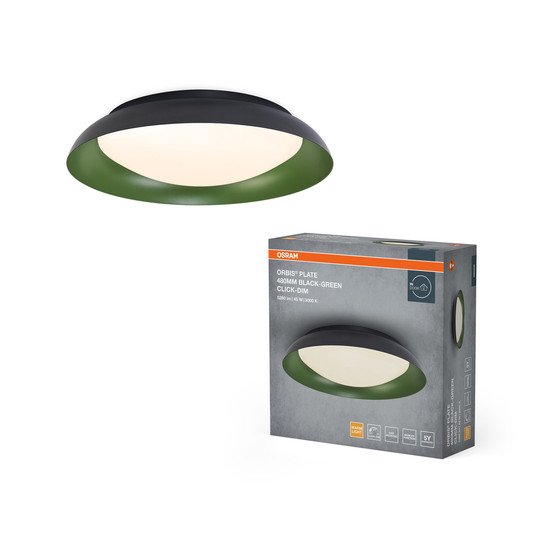 OSRAM LED Deckenleuchte Orbis Plate 480MM 45W 830 Click DIM Black and Green Dimmbar Warm weiß 4099854449987