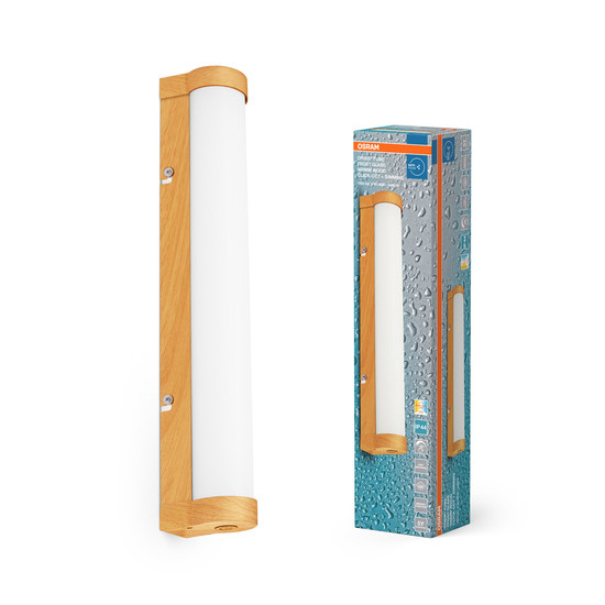 OSRAM LED Deckenleuchte Obris Tube Frost Glass 40CM Click CCT DIM IP44  Wood Decor Dimmbar Warm weiß,Kalt weiß 4099854450587