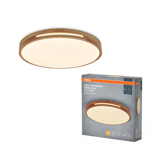 OSRAM LED Deckenleuchte Orbis Woodburry 300MM 16W 830 Click DIM Wood Decor Dimmbar Warm weiß 4099854450846