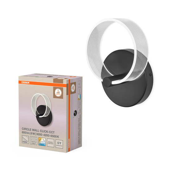 OSRAM LED Wandleuchte Decor Circle Wall 8W Click CCT Black Warm weiß,Kalt weiß,Kaltes Tageslicht 4099854453410