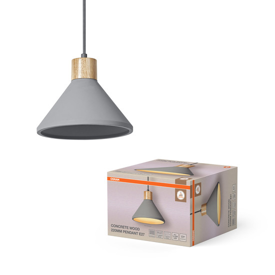 OSRAM Pendelleuchte Decor Concrete Wood Pendant 220 mm E27 Dark Gray 4099854459245