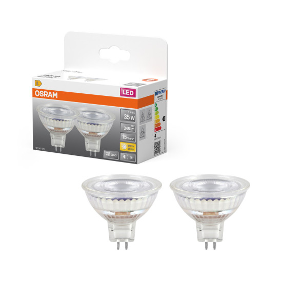 OSRAM 2er Pack LED Leuchtmittel LED STAR MR16 12 V 3.4W 827 GU5.3 Warm weiß 4099854459658