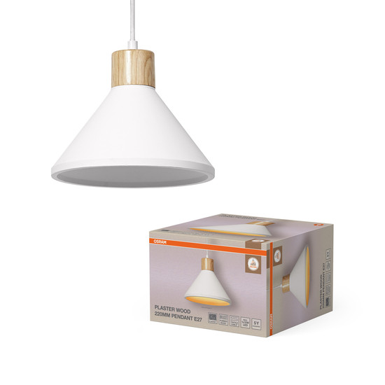 OSRAM Pendelleuchte Decor Plaster Wood Pendant 220 mm E27 White 4099854460975