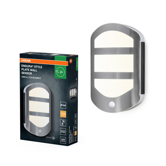 OSRAM LED Aussenleuchte ENDURA STYLE PLATE Wall Sensor 12.5W Stainless Steel Warm weiß 4099854461675