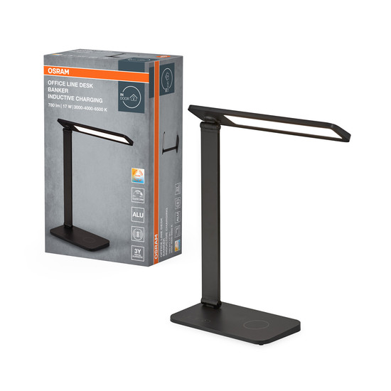 OSRAM LED Tischleuchte Office Line Desk Banker Inductive Charging 17W CCT Black Dimmbar Warm weiß,Kalt weiß,Kaltes Tageslicht 4099854464195