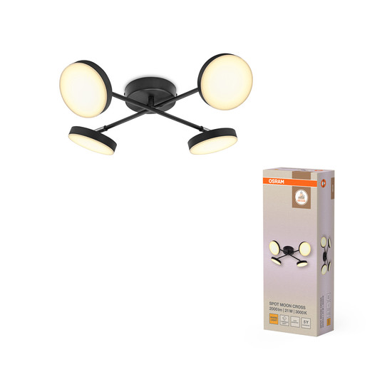 OSRAM LED Deckenleuchte DECOR SPOT MOON 4Spot Cross 21W 830 Black Warm weiß 4099854472336