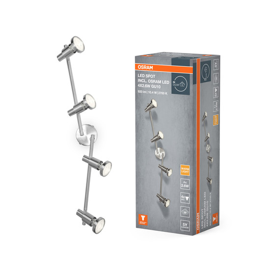 OSRAM LED Spotleuchte LED SPOT BRUSHED SILVER GU10 4 x 2.6W 2700K Warm weiß 4099854473586