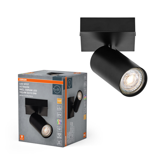 OSRAM LED Deckenleuchte LED SPOT OCTAGON BLACK 1x3.4W 927 DIM Dimmbar Warm weiß 4099854474002