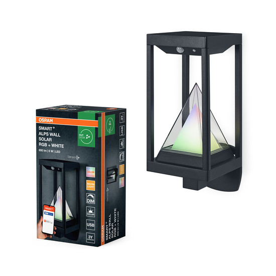 OSRAM LED Aussen-Wandleuchte Smart+ Solar Alps Wall Multicolor RGB + W Dimmbar Warm weiß,RGB 4099854474415