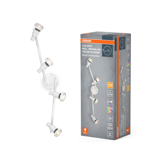 OSRAM LED Deckenleuchte LED SPOT WHITE 4 X 3.4W 927 DIM Dimmbar Warm weiß 4099854474590