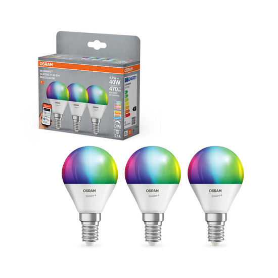 OSRAM LED Leuchtmittel SMART+ MATTER CLASSIC shapes Multicolor  4.9W 827...865 Multicolor E14 TRIPLE PACK Dimmbar RGBTW 4099854529887