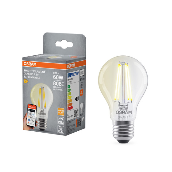 OSRAM LED Leuchtmittel SMART+ MATTER Filament CLASSIC shapes 6W 827 Filament DIM E27 Dimmbar Warm weiß 4099854530005
